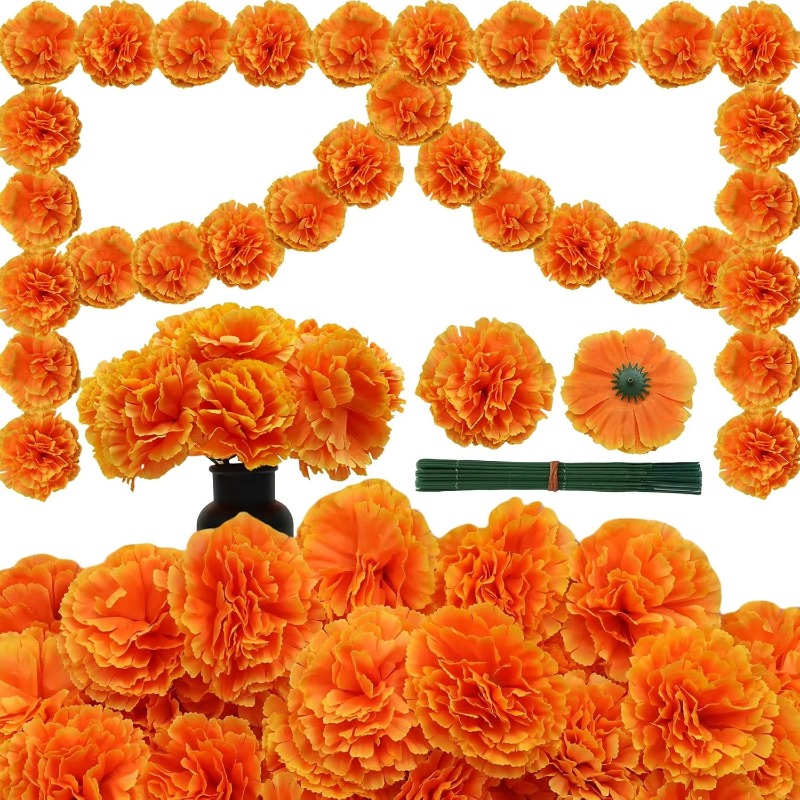 Indian Wedding Decor Supply - 10-30PCS Silk Carnation Marigold Flower Heads
